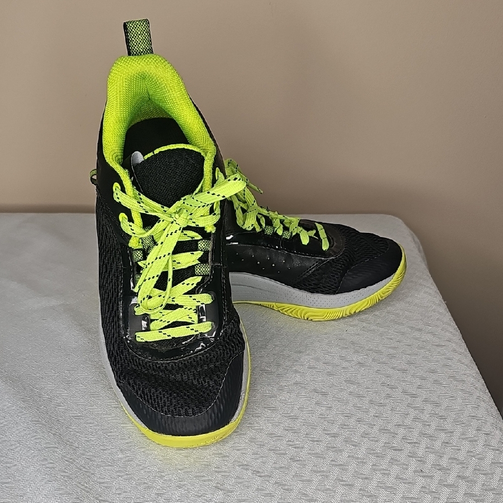 Under Armour Black and Neon Green Kids Sneakers